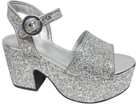 Sandals Heels Platform By Cma In Silver, Size: 7 Fashion