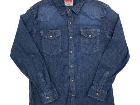 Top Long Sleeve By Wrangler In Blue Denim, Size: L For Sale