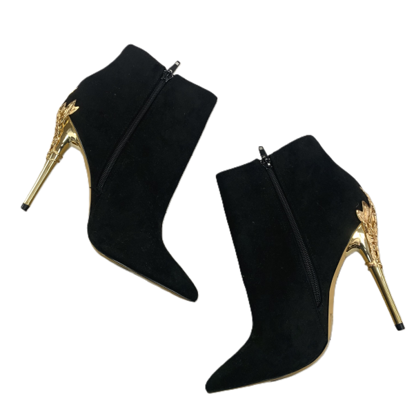 Boots Ankle Heels By Just Fab In Black & Gold, Size: 7.5 Fashion